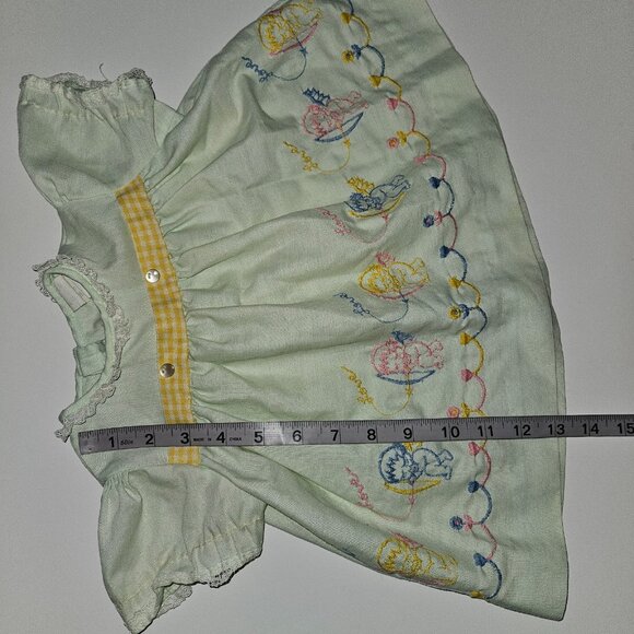 VTG Pale Green Dress Baby Girl 6 Months Embroidered Angels Cupid Valentine's Day - Picture 6 of 11